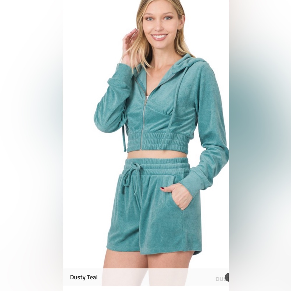 Cropped Terry Short Set ~Teal